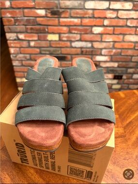 White Mountain Olive Suede Slide Mules with Rust Footbed